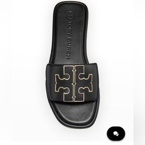 Tory Burch Double T leather Medallion Slide Sandal (9.5)